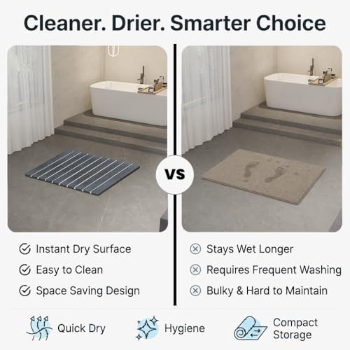 AUDRILO Diatomaceous Stone Bath Mat, Foldable Stone Bath Mats, Quick Drying Bathroom Pad, Super Absorbent & Quick Dry Shower Mat, New Apartment Essential & Housewarming Gift - 23.8 x 15.8 - Grey