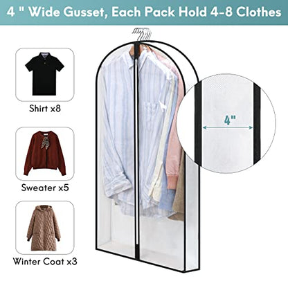 40" Clear Garment Bags for Hanging Clothes, 4" Gusseted Suit Bags for Closet Storage, Hanging Clothes Storage Suit Cover Bags with Zipper for Coats, Jackets, Shirts, 4 Packs