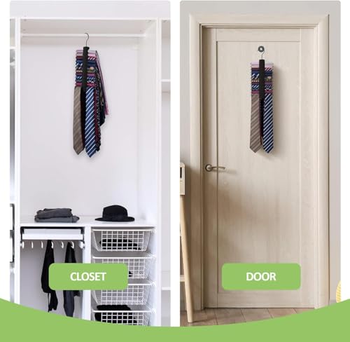 2 Pack Tie Rack, Wooden Tie Hanger for Men Closet, 60 Storage Capacity, Non-Slip Rotatable Tie Organizer, Closet Organizers and Storage, Black
