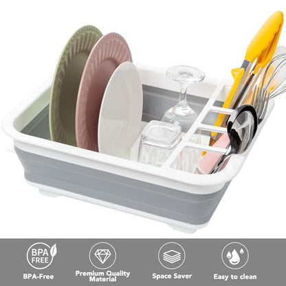 Tiawudi Collapsible Dish Drying Rack, Pop Up Dinnerware Drainer, Portable Plate Organizer for Kitchen RV Campers Travel Trailer, Space Saving Kitchen Storage Tray