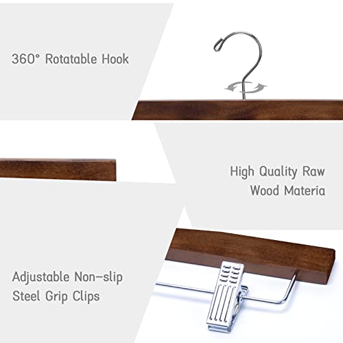 Nature Smile Wooden Pants Skirt Trousers Hangers with Clips (10Pcs Retro) | Lotus Wood Bottom Jeans Hanger with Anti Rust Hook