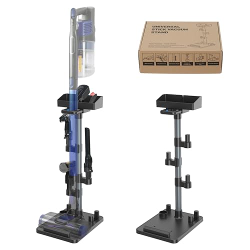 Cordless Vacuum Stand for Stick Vacuum Cleaners, Adjustable Height with 7 Tool Holder and Storage Box, Max 1-4/5 Inch Universal Vac Wand, Black