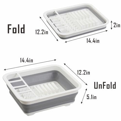 Collapsible Dish Drying Rack, Foldable Dinnerware Drainer Organizer for Storage Kitchen Counter RV Accessories Portable Rack Holders for Dishes Plates and Cups Camping Travelling Space Saver Essential