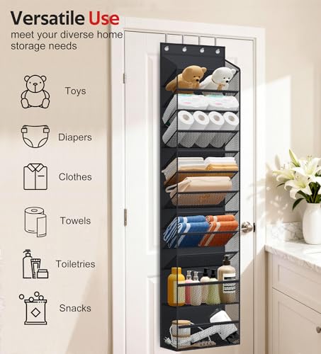 12 Tier Over the Door Shoe Organizer for Closet, Holds 24 Pairs Hanging Shoe Rack for Door with Mesh Pockets, Narrow Shoe Holder Hanger for Sneakers, Boots (Black)