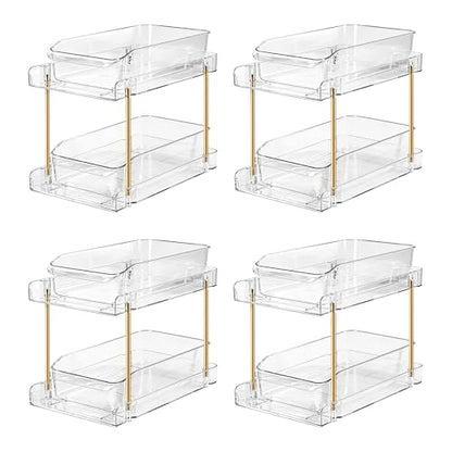 LAREKUN4pack 2-Tier Organizer & Storage Unit Stackable Bathroom Cabinet Organizer Pull-Out Kitchen Pantry Organizer & Storage System Suitable for Countertops, Pantries, Kitchens, Bathrooms
