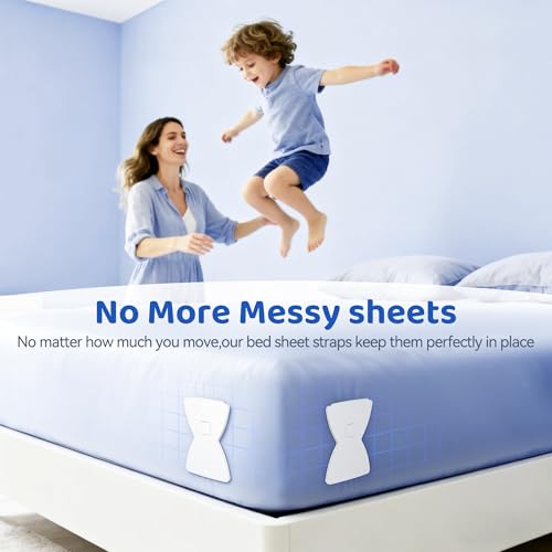 Fitted Sheet Holders for Corners Upgrade Bed Sheet Grippers Sheet Clips | 4Pcs Bed Sheet Holders for Corners Heavy Duty Sheet Clips Fitted All Mattress Sizes, Lock Sheet Holders Keep Firm