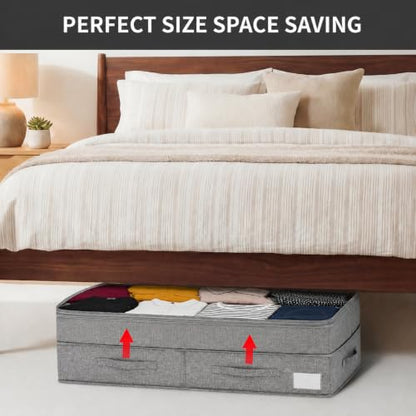 Under Bed Storage Containers with Lids, Foldable Underbed Organizer with Handles, Large Closet Storage Bins for Clothes, Blankets, Shoes, Bedroom Organization (2 Pack)