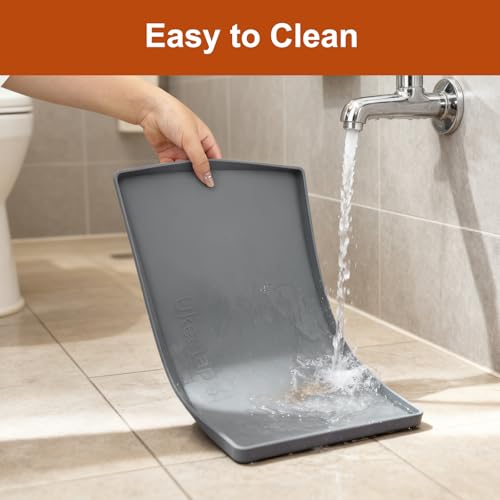 ukeetap 19" x 12" Extra Thick Silicone Mat Waterproof with Raised Edge, BPA Free Non-Slip Dog & Cat Food Mat, Feeding Mat for Food and Water Bowls, Spill Proof Mat to Protect Floors, Gray