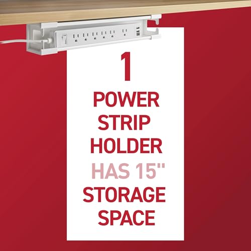 Command Power Strip Holder, 1 Unit, 8 Large Strips | Power Strip Holder, Cable Management Under Desk For Office, TV, And Gaming, No Damage Adhesive Cord Organizer