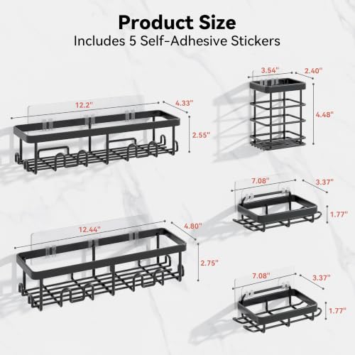 Shower Caddy Adhesive, Rustproof Shower Organizer, Wall Shower Rack | Large Capacity Shower Shelves for Inside Shower, No Drill Shower Storage, Shampoo Shower Holder, Bathroom Shower Shelf