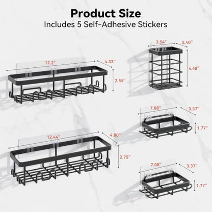 Shower Caddy Adhesive, Rustproof Shower Organizer, Wall Shower Rack | Large Capacity Shower Shelves for Inside Shower, No Drill Shower Storage, Shampoo Shower Holder, Bathroom Shower Shelf