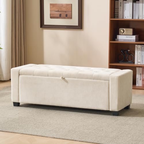 Royal Windsor Ottoman with Storage,Tufted Storage Bench for Bedroom | End of Bed Storage Bench,Holds up to 350 lb,Upholstered Bench with Seating for Living Room,Entryway,Linen Beige