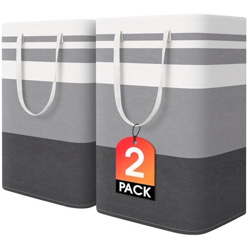 2 Pack Large Laundry Baskets, Laundry Hampers Bags... (Grey | Polyester)