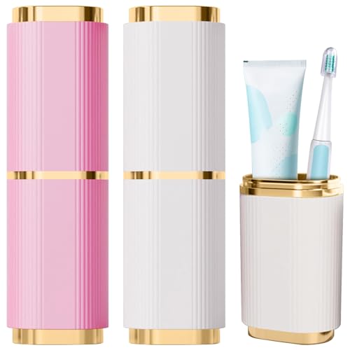 2 Pieces Toothbrush Case, Portable Toothbrush Travel Case Toothbrush Toothpaste Storage Box for Business Camping Travel or Daily Use (Pink+White)