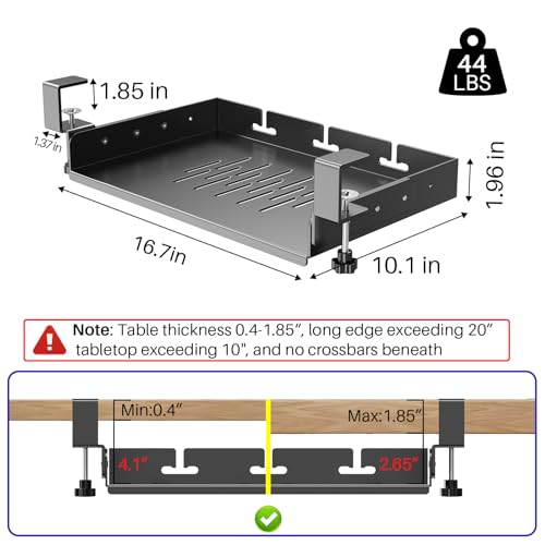 BYMECOST No Drill Under Desk Laptop Mount, Metal Under Desk Storage Shelf | Laptop Storage Tray for Macbook, Mac Mini, Controllers and Cables, Anti-scratch Silicone, fits Office, Gaming, Workstations