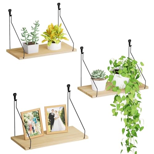 Elevate Your Space with Rustic Wood Floating Shelv... (3 Count | Primary Color | Wood)