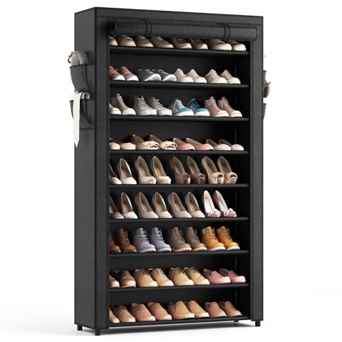 Shoe Rack with Covers - 10 Tiers Tall Shoe Rack Organizer Large Capacity Shoe Shelf Storage 40 Pairs Space Saving Vertical Shoe Storage Organizer for Closet, Entryway, Dorm, Bedroom