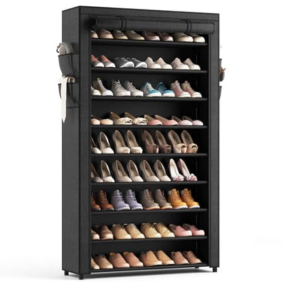 Shoe Rack with Covers - 10 Tiers Tall Shoe Rack Organizer Large Capacity Shoe Shelf Storage 40 Pairs Space Saving Vertical Shoe Storage Organizer for Closet, Entryway, Dorm, Bedroom