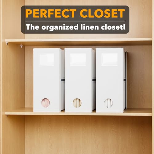 SpaceAid 3 Pack Bed Sheet Organizers and Storage, Foldable Sheet Organizer for Linen Closet, Sheets Set Folder Keeper with Window XL (Queen & King Size) Bedding Container (White, 3 Pack)