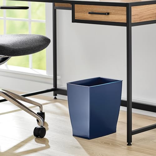 iDesign Small Plastic Bathroom Trash Can, Navy Blue | Slim Rectangle, For Bedroom, Office, Dorm