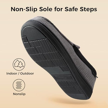 HomeTop Men's Knit Moccasin Slippers Memory Foam House Shoes Indoor Outdoor | Breathable,Indoor,Outdoor,Fleece Lining,Machine-washable,Non-slip