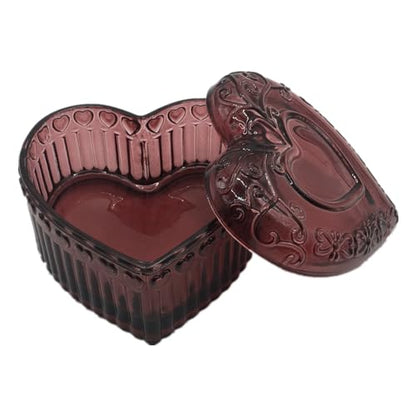 Glass Jewelry Box Heart Shape Cute Box for Storage Ring Earring Trinket Vintage Jewelry Organizer Decorative Gift for Women Girls-GRB003-Red