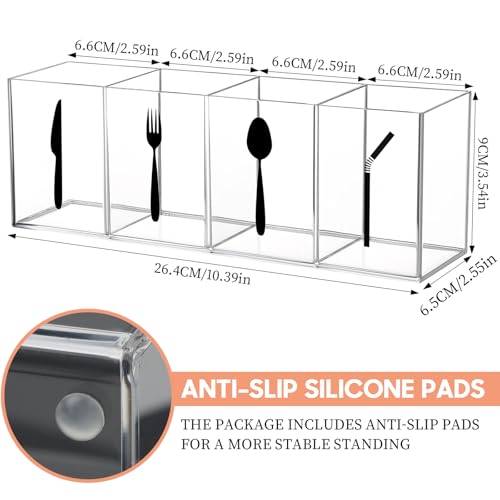 4 Section Acrylic Cutlery Storage Organizer Bin wi... (Clear | Acrylic)