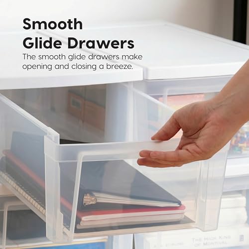 IRIS USA 3-Drawer Slim Narrow Storage Organizer, 2-Pack, White/Clear | Organize craft supplies, school essentials, beauty items, and small household accessories with compact drawer storage