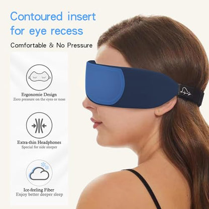 ALASKA BEAR Bluetooth Eye Mask and Sleep Headphone w/Thin Speakers, Comfortable Flat Earphones for Sound Therapy (Navy)