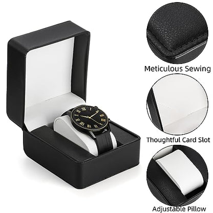 Noamus 6 Pack PU Leather Watch Gift Box, Single Watch Storage Case with Removable Pillow, Portable Black Wristwatch Display Box, Premium Luxury Travel Pocket Watch Case for Men and Women