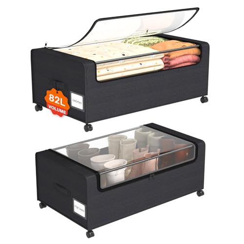 Webetop Under Bed Storage Containers with Wheels & Clear Lid 12 inch 2 Pack | Durable Construction, Smooth Movement, Hidden Storage, Bedroom Organization, Blanket And Clothing Storage, Convenient Access