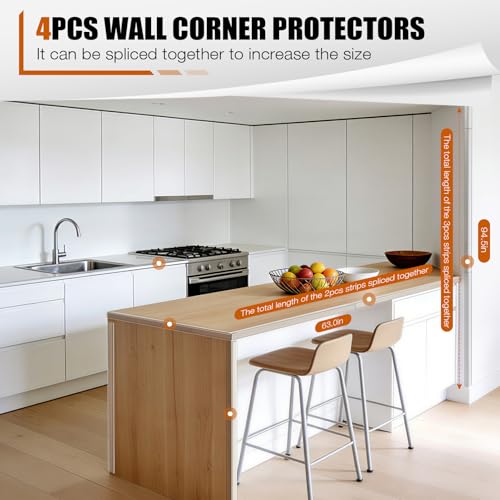 Magicheap 4 Pack Wall Corner Protector, 31.5in x 1.18in, Clear | Self Adhesive, Easy to Install, Corner Protectors for Walls, Edge Guard for Furniture Cabinet Shelf Drywall Baseboard Desk