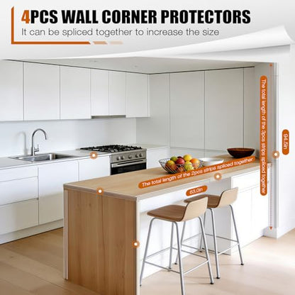 Magicheap 4 Pack Wall Corner Protector, 31.5in x 1.18in, Clear | Self Adhesive, Easy to Install, Corner Protectors for Walls, Edge Guard for Furniture Cabinet Shelf Drywall Baseboard Desk