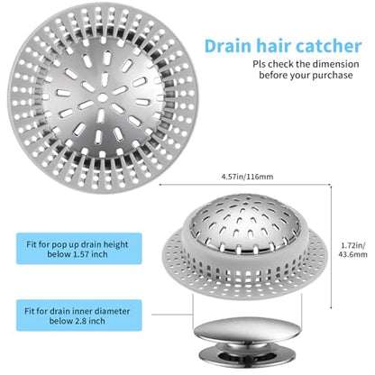 Aluvor Bathtub Drain Hair Catcher Shower Drain Cover Sink Drain Protector | Bathroom Sink & Bathtub Drain Strainer for Pop-Up & Regular Drains, grey