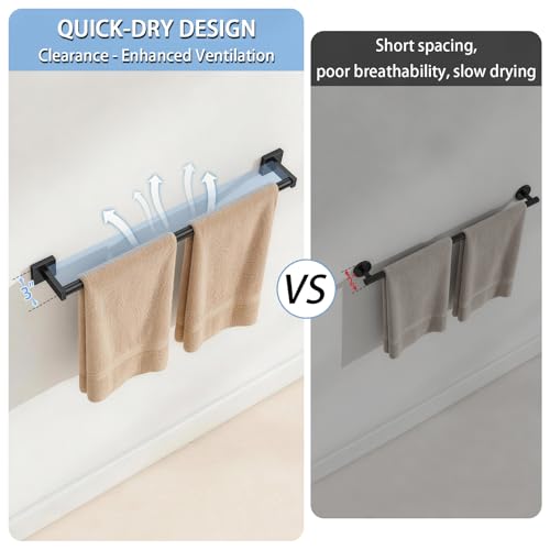 MKO Towel Bar for Bathroom, 24" 2 Pack Wall Mounted Towel Rack, Black | Hand Towel Holder Rod with Heavy-Duty Stainless Steel for Bathroom Kitchen Hanger, 2 Pack Value