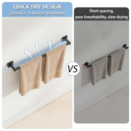 MKO Towel Bar for Bathroom, 24" 2 Pack Wall Mounted Towel Rack, Black | Hand Towel Holder Rod with Heavy-Duty Stainless Steel for Bathroom Kitchen Hanger, 2 Pack Value