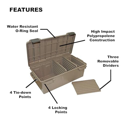 MTM ACDC30 Divided Ammo Crate Utility Box, Outdoor Gear & Tool Storage, Water- Resistant, Stackable, Snap Latch, 21"x11.2"x7.5", USA Made, Dark Earth