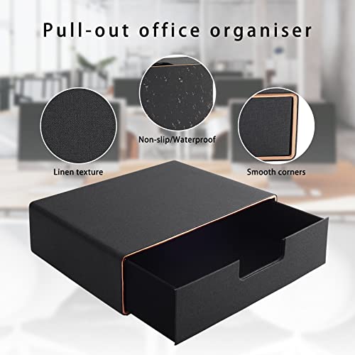 Stackable Organizer Drawer PU Leather Classic Handmade,Organize Home Office Desk Accessories and Sort Letter-Size Paper/a4 Document,Desk Caddy with Drawers Storage Box,13.1x10x3.7inches,Black