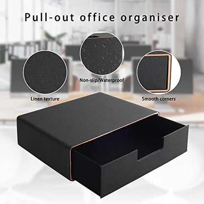 Stackable Organizer Drawer PU Leather Classic Handmade,Organize Home Office Desk Accessories and Sort Letter-Size Paper/a4 Document,Desk Caddy with Drawers Storage Box,13.1x10x3.7inches,Black