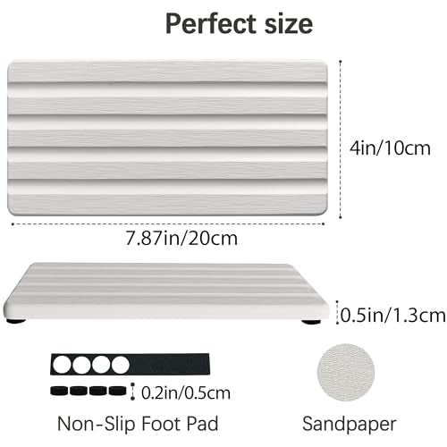 2 PCS Water Absorbing Stone Trays for Bathroom Sink & Kitchen Counter, Fast-Drying Diatomite Sink Caddy, Vanity Tray, Hand Soap Holder with Anti-Skid Feet (White, 7.9" x 4"/20 x 10cm)