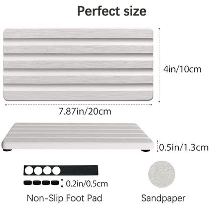 2 PCS Water Absorbing Stone Trays for Bathroom Sink & Kitchen Counter, Fast-Drying Diatomite Sink Caddy, Vanity Tray, Hand Soap Holder with Anti-Skid Feet (White, 7.9" x 4"/20 x 10cm)