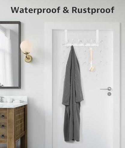 Optish Door Hooks for Hanging, Over The Door Towel Racks for Bathroom, Coat Rack Door Towel Hanger Towel Hooks (2Pack, White, Fit 1-3/4" Doors)