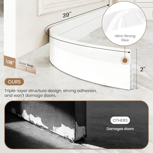4 Pack Door Draft Stopper, Door Sweep for Bottom of Door,2''W X 39''L,White | Blocker Draft Noise Cold Air, Strong Adhesive, Energy Saving Door Gap Filler for Interior & Exterior Door, Quick Installation