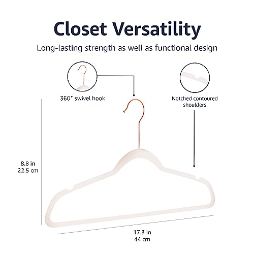 Amazon Basics Space Saving Slim Velvet Non-Slip Suit Clothes Hangers, Sturdy Construction, Closet Organizer, Pack of 50, Blush Pink/Rose Gold