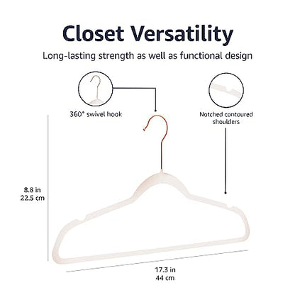 Amazon Basics Space Saving Slim Velvet Non-Slip Suit Clothes Hangers, Sturdy Construction, Closet Organizer, Pack of 50, Blush Pink/Rose Gold