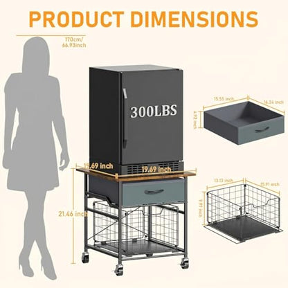 Mini Fridge Stand, Heavy-Duty End Table Fridge Table with Storage, Small Refrigerator Stand with Rolling Wheels for Dorm, Kitchen,Pantry