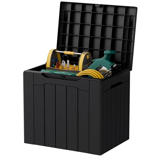 32 Gallon Deck Box Outdoor Indoor Waterproof Stora... (Black | Polypropylene)