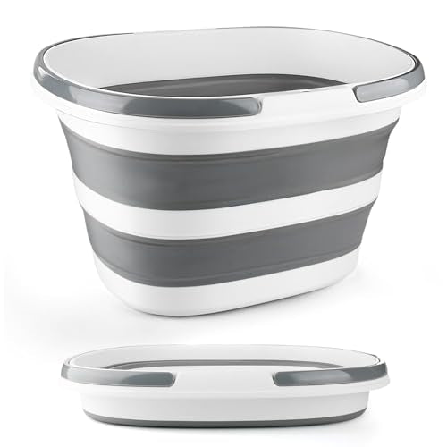 Collapsible Mop Bucket with Handle for Cleaning, 1... (Gray | Plastic)