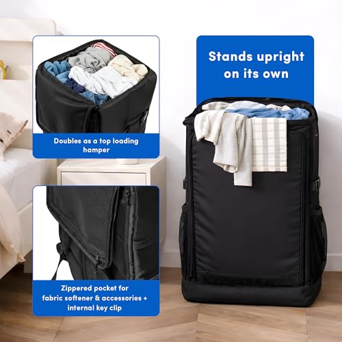 Otis 90L Extra Large Laundry Backpack Bag with Front-Load Access, Heavy Duty Backpack, Laundry Hamper with Padded Shoulder Straps & Waist Buckle for Dorm, Apartment, Laundromat & Travel.