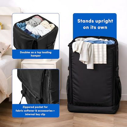 Otis 90L Extra Large Laundry Backpack Bag with Front-Load Access, Heavy Duty Backpack, Laundry Hamper with Padded Shoulder Straps & Waist Buckle for Dorm, Apartment, Laundromat & Travel.